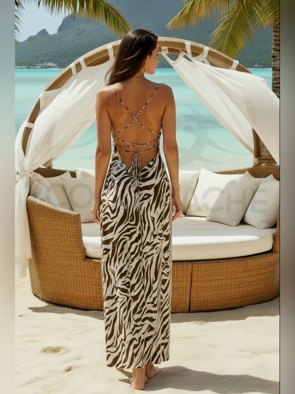 Brown & Cream Zebra Print Backless Slip Dress